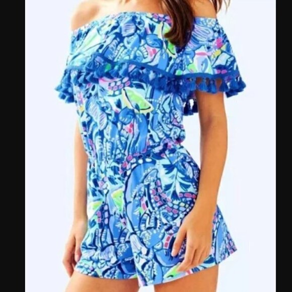 Lilly Pulitzer La Fortuna Blue Tassel Romper - Picture 1 of 9